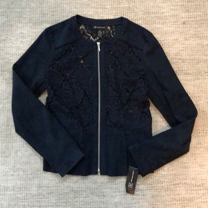 Navy suede and lace peplum jacket